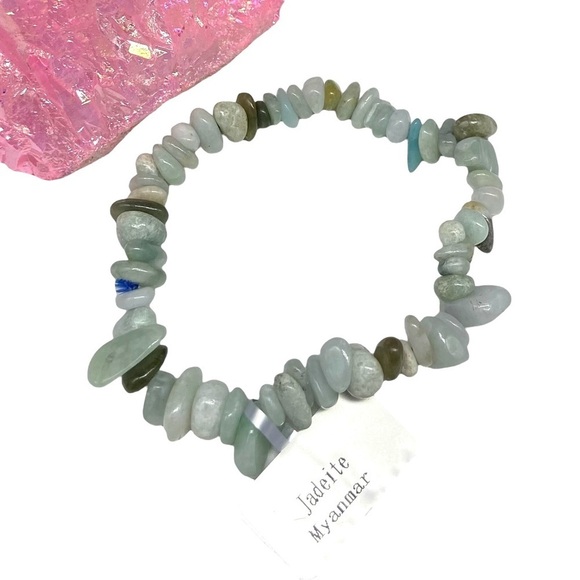 Jadeite Beaded Stretch Bracelet Natural Stone Chip Beads Chips Green Burma Jade - Picture 5 of 6